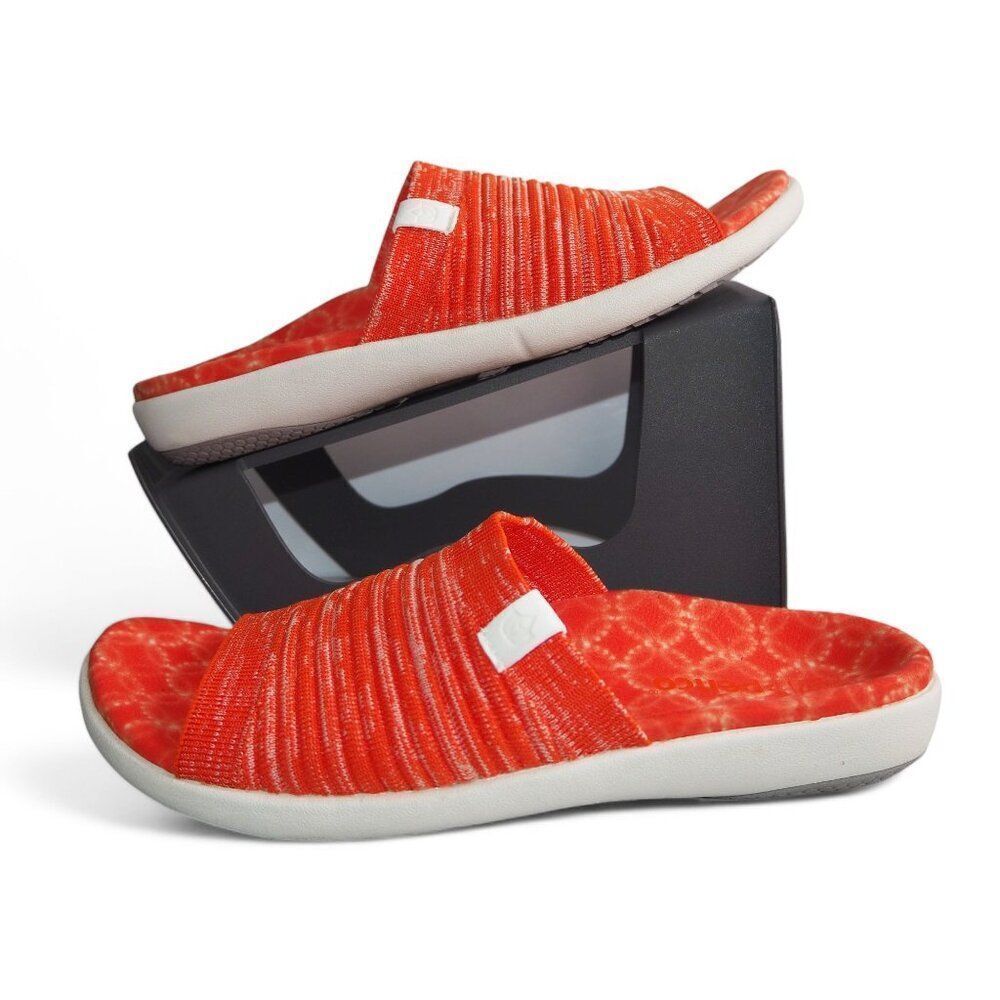 Spenco Odessa Fauna Orthopedic Slide Sandals Orange / White Women's 9B